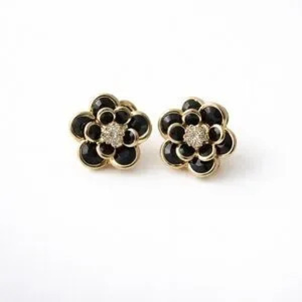 Statement Bloom Black and Gold Crystal Earrings (7721)